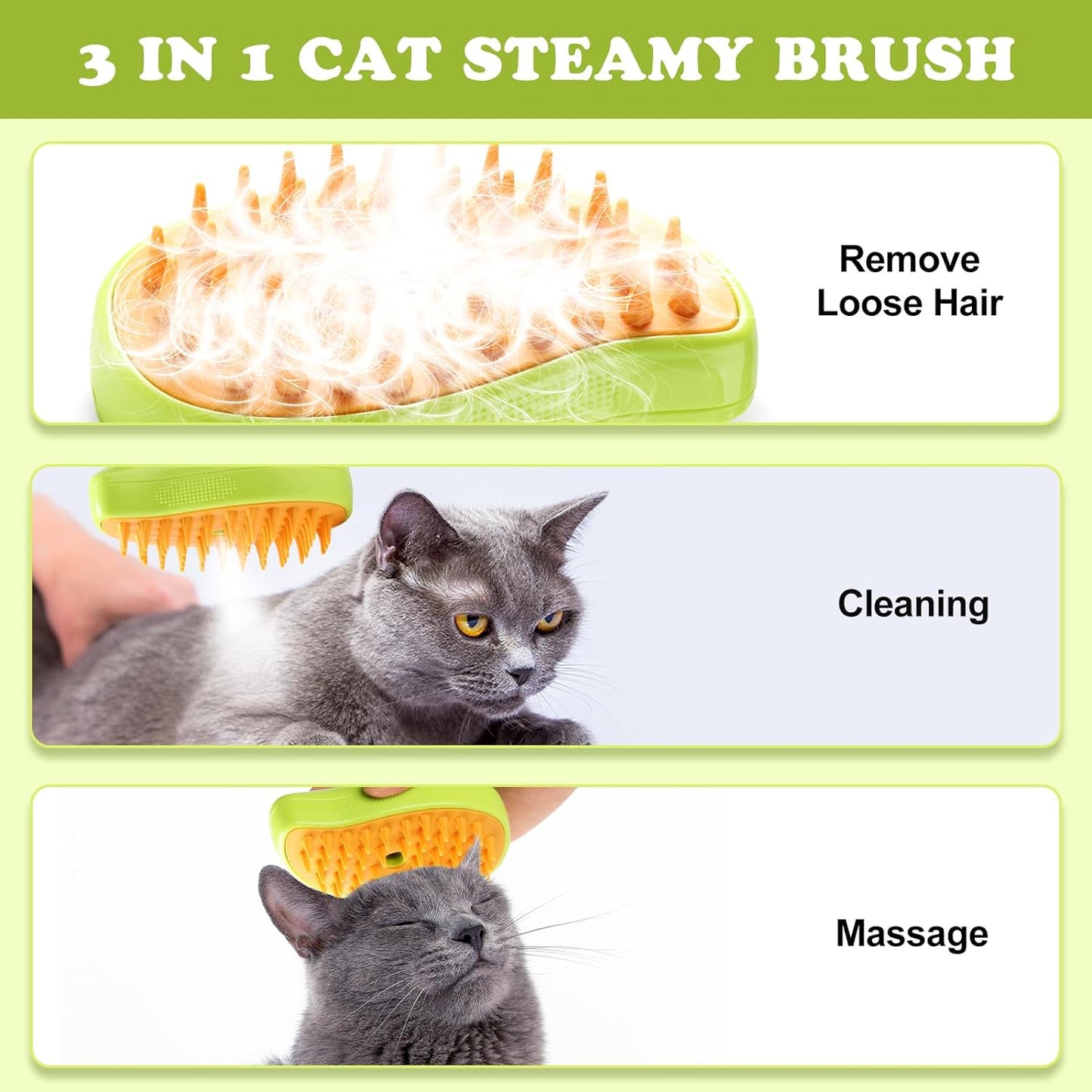 Pet Steam Brush, New 3 in1 Steamy Pet Hair Brush Cleanser with Vapor