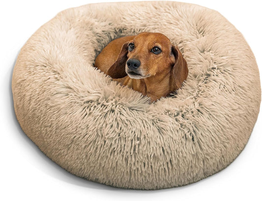 NovaPet Calming Donut Cat and Dog Bed in Shag Fur Taupe, Small 23"