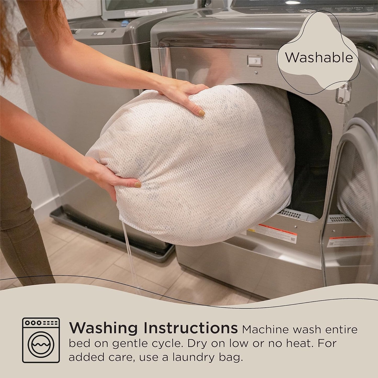 NovaPet Calming Donut Cat and Dog Bed in Shag Fur Taupe, Small 23"