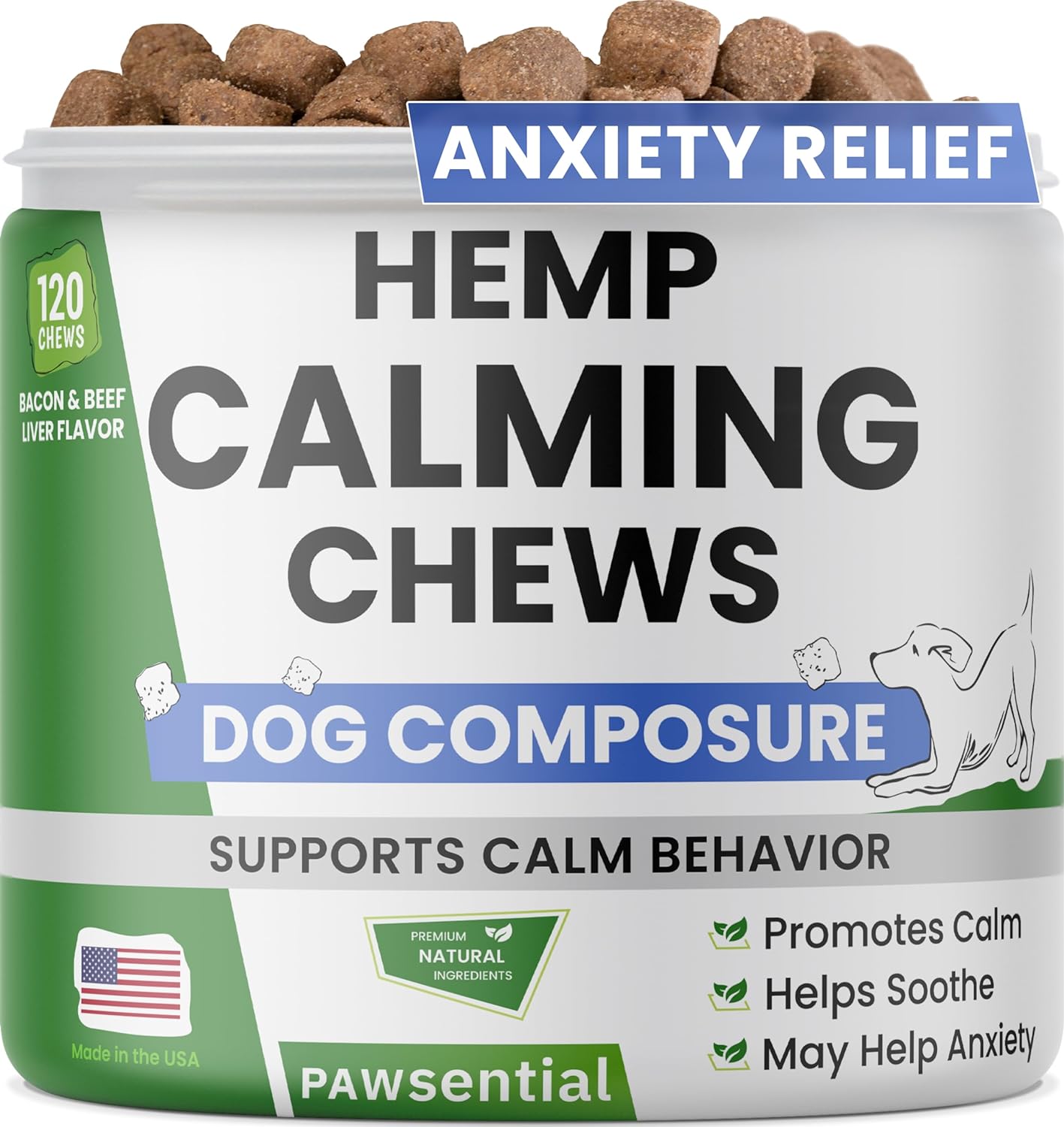 NovaPets Advanced Dog Calming Chews - Anxiety Relief Treats w/Melatonin + Valerian Root
