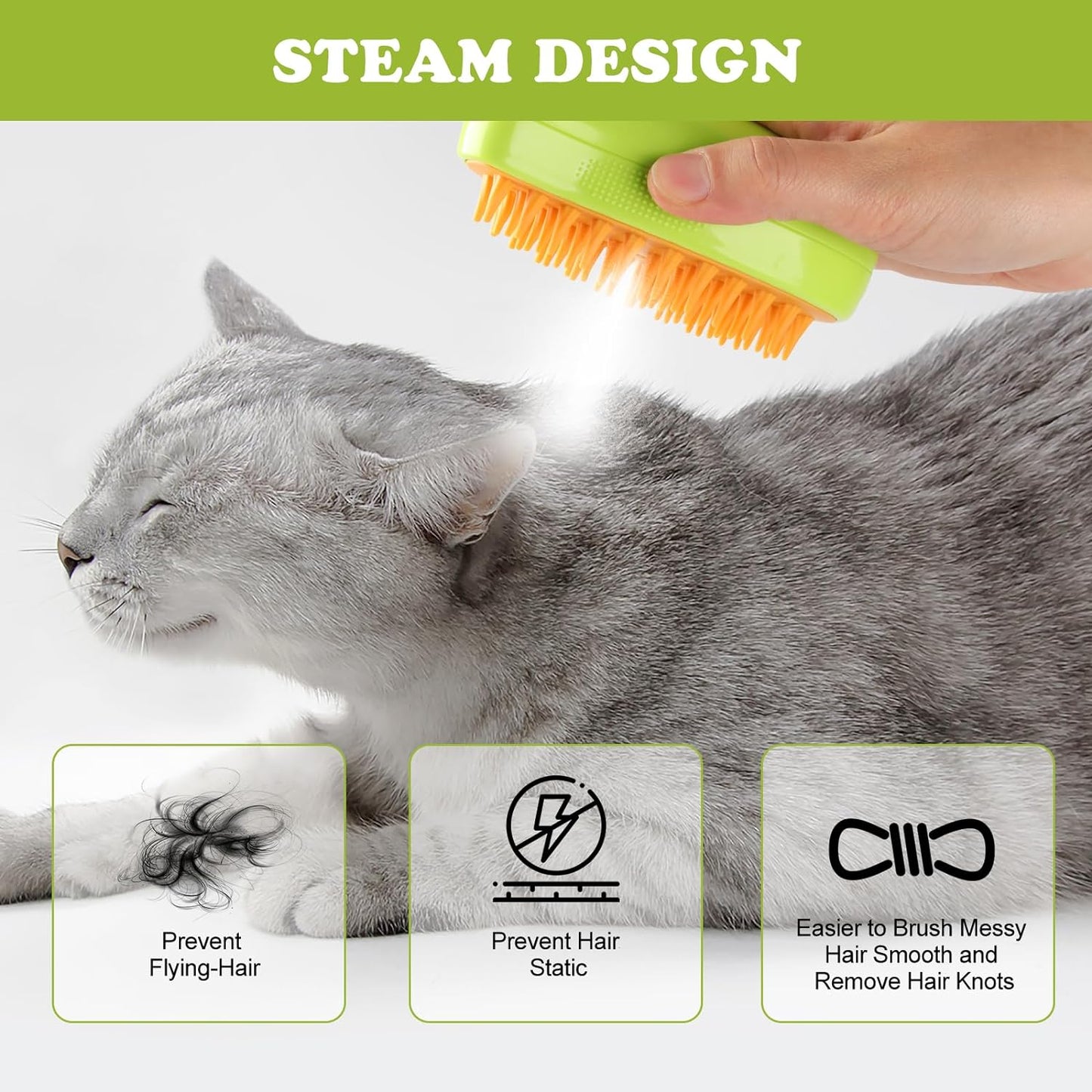 Pet Steam Brush, New 3 in1 Steamy Pet Hair Brush Cleanser with Vapor